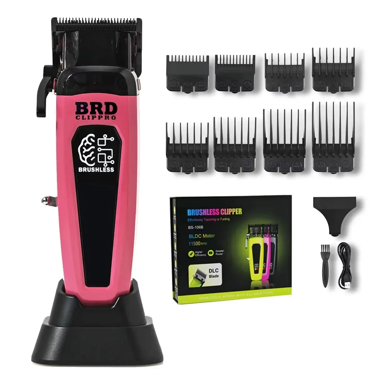 BRDCLIP 106B Professional Brushless Motor Hair Clipper Electric Cordless Trimmer 7500RPM Ultra Thin Moving DLC Blade with Base