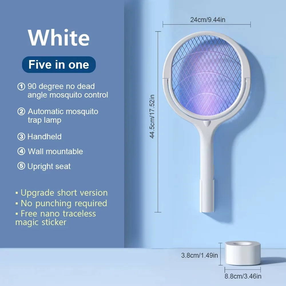 5 In 1 Fast Charging Racket Kill Fly Bug Safety Insulated Battery Powered Lamp ABS Adjustable Electric Mosquito Swatter