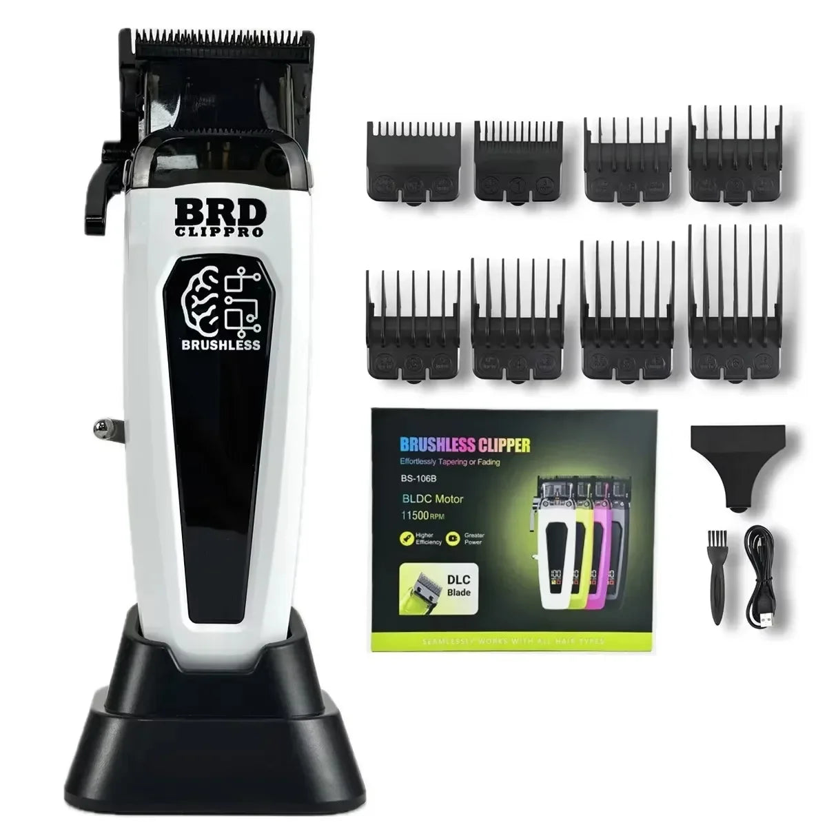BRDCLIP 106B Professional Brushless Motor Hair Clipper Electric Cordless Trimmer 7500RPM Ultra Thin Moving DLC Blade with Base