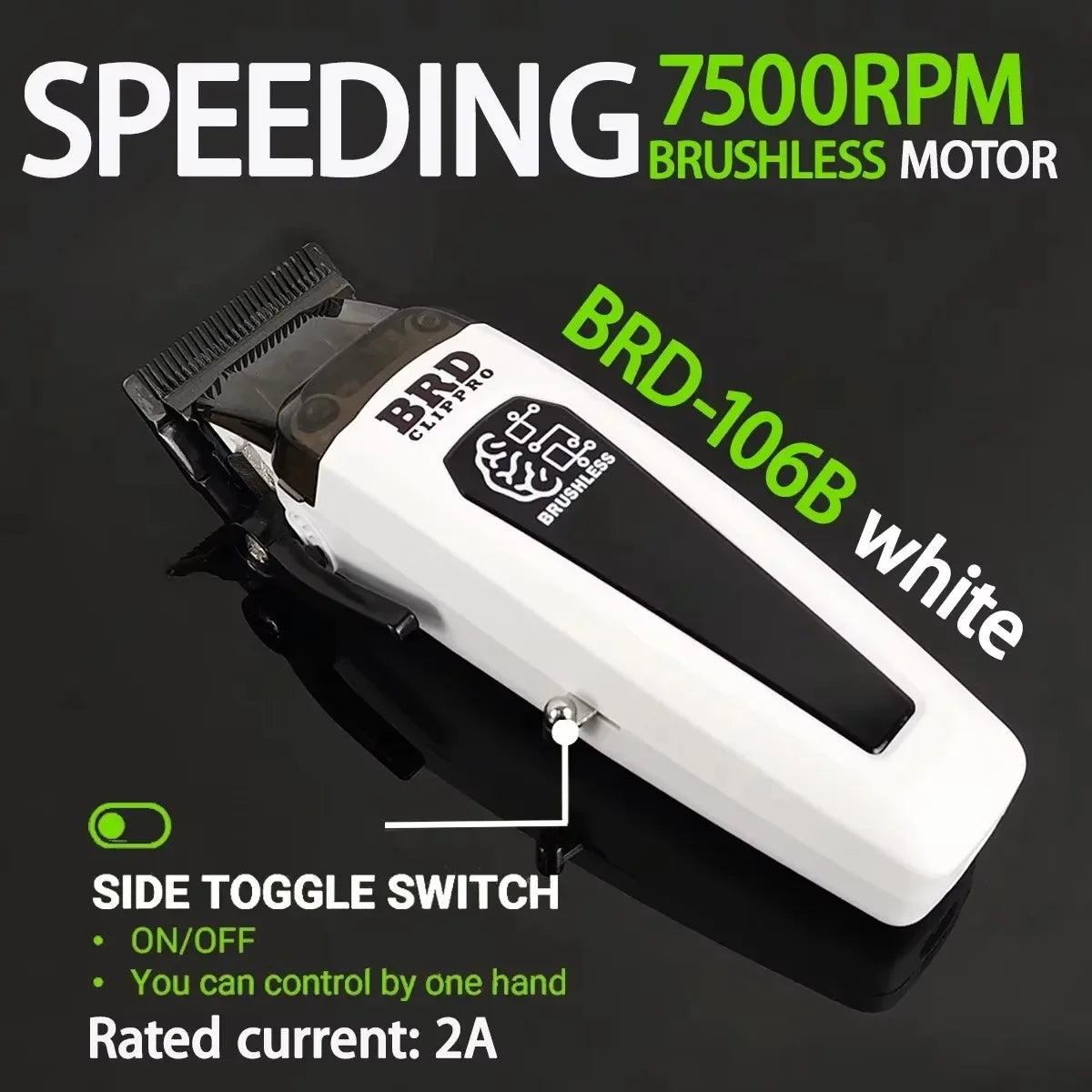 BRDCLIP 106B Professional Brushless Motor Hair Clipper Electric Cordless Trimmer 7500RPM Ultra Thin Moving DLC Blade with Base