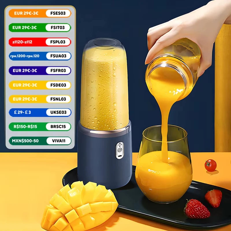 Portable Juicer Blender 400ml Electric Fruit Juicer USB Charging Lemon Orange Fruit Juicing Cup Smoothie Blender Machine 2cups