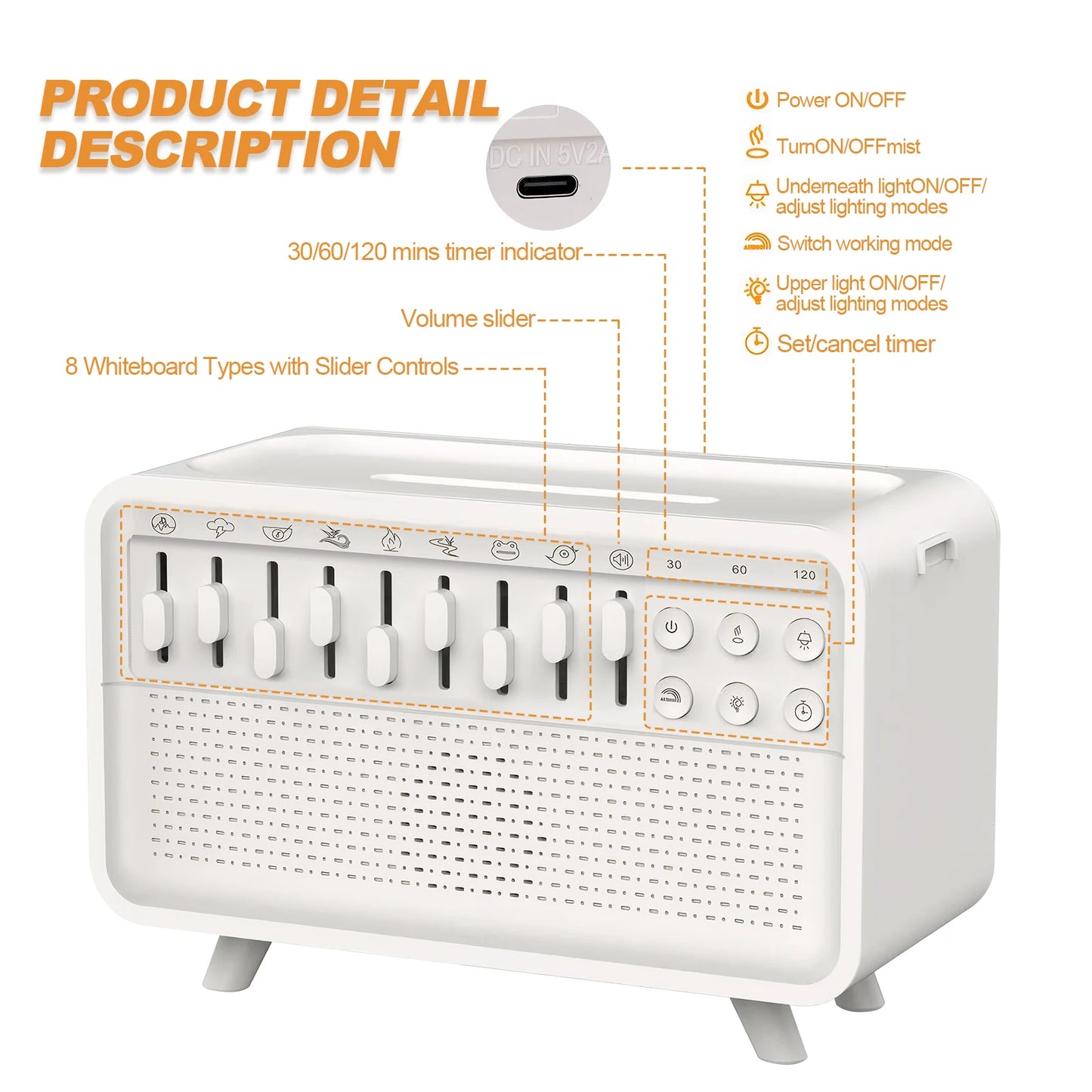 4 in 1 HIFI Bluetooth Speaker LED White Noise Speaker White Noise Sleep Aid Night Light Humidifier Machine with 8 Nature Sounds